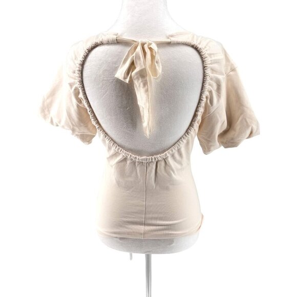 NWT J. Crew Open-back puff-sleeve top in stretch cotton blend Ivory Sz XS - Picture 3 of 8